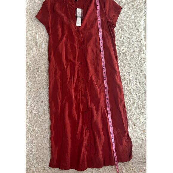 Long Tall Sally Women's Sz 8 Tall Burnt Orange Midi Tie Waist Shirt Dress #0600 - Picture 11 of 14